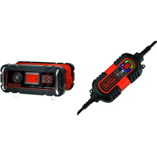 BLACK+DECKER BC25BD Fully Automatic 25 Amp 12V Bench Battery Charger/Maintainer with 75A Engine Start, Alternator Check, Cable Clamps