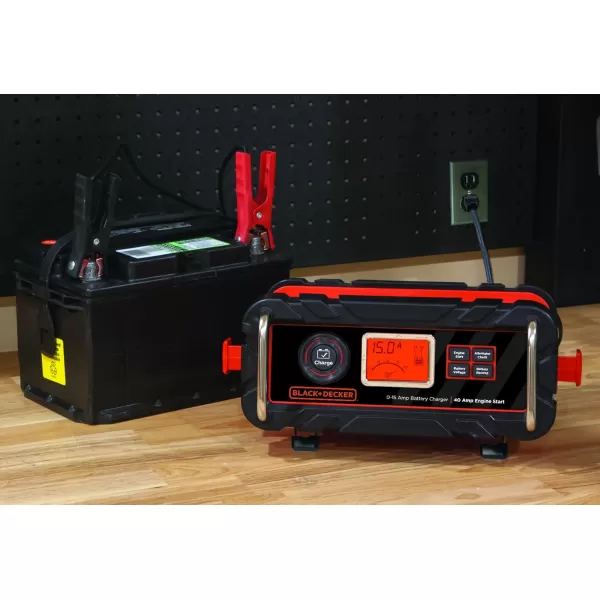 BLACK+DECKER BC25BD Fully Automatic 25 Amp 12V Bench Battery Charger/Maintainer with 75A Engine Start, Alternator Check, Cable Clamps