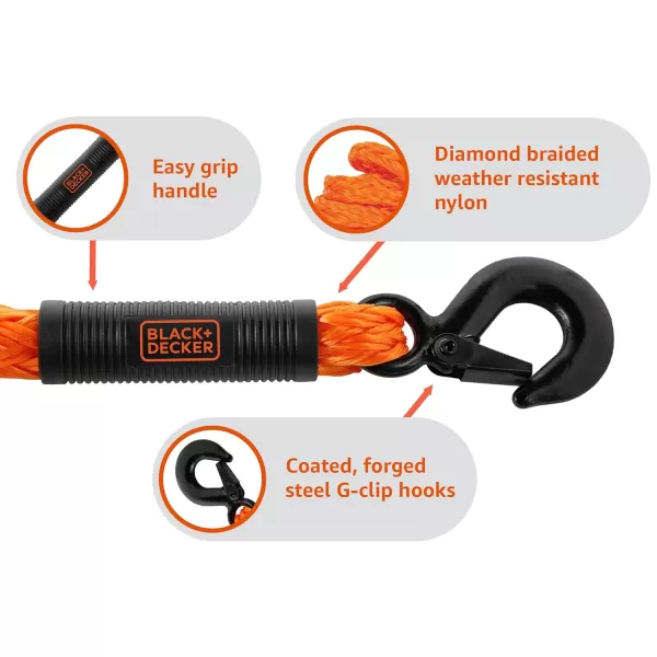 BLACK+DECKER BD1001 Black/Orange 2" x 20' Recovery Strap - 3,000 lb Safe Wortking Load / 9,000 lb Break Strength