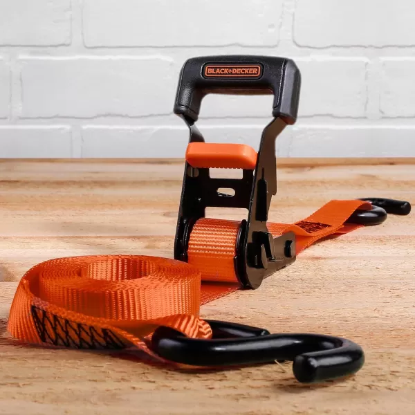 BLACK+DECKER BD1005 Black/Orange 1" x 10' Ratchet Tie Down Straps - 300 lb Safe Working Load / 900 lb Break Strength, 4 Pack)