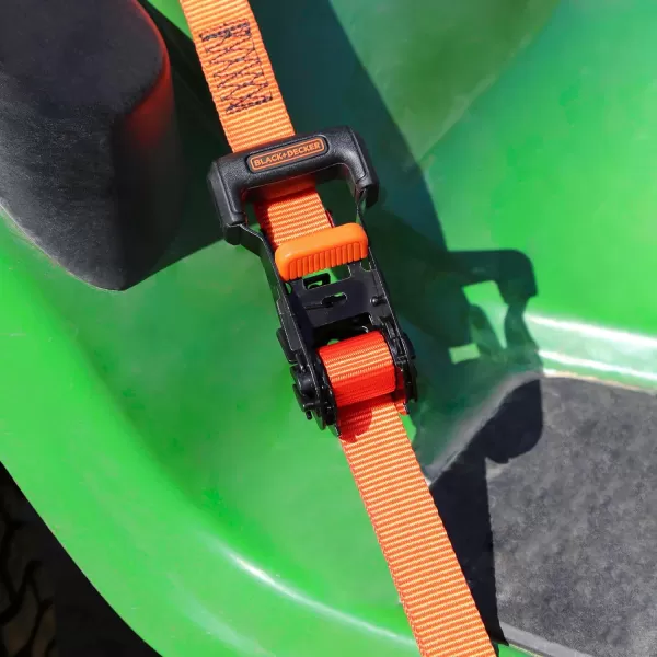 BLACK+DECKER BD1005 Black/Orange 1" x 10' Ratchet Tie Down Straps - 300 lb Safe Working Load / 900 lb Break Strength, 4 Pack)