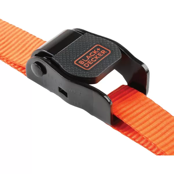 BLACK+DECKER BDX1004 Black/Orange 1" x 10' Cam-Buckle Tie Down Straps - 300 lb Safe Working Load / 900 lb Break Strength, 4 Pack