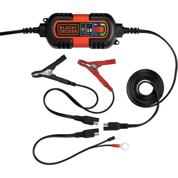 BLACK+DECKER BM3B Fully Automatic 6V/12V Battery Charger/Maintainer with Cable Clamps and O-Ring Terminals, Multi, 1.5 Amp