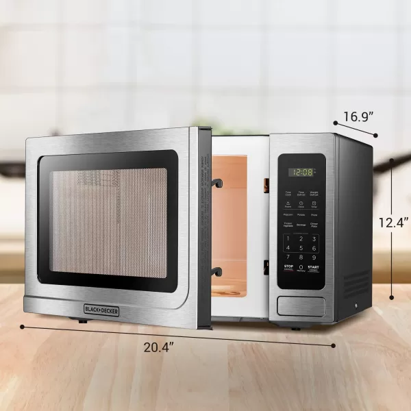 BLACK+DECKER EM031MB11 Digital Microwave Oven with Turntable Push-Button Door, Child Safety Lock, 1000W, 1.1cu.ft, Black &amp; Stainless Steel, 1.1 Cu.ft