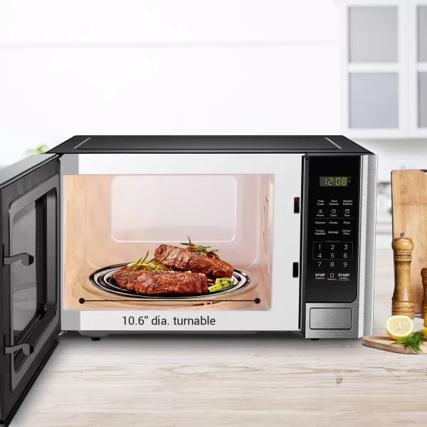 BLACK+DECKER EM031MB11 Digital Microwave Oven with Turntable Push-Button Door, Child Safety Lock, 1000W, 1.1cu.ft, Black &amp; Stainless Steel, 1.1 Cu.ft