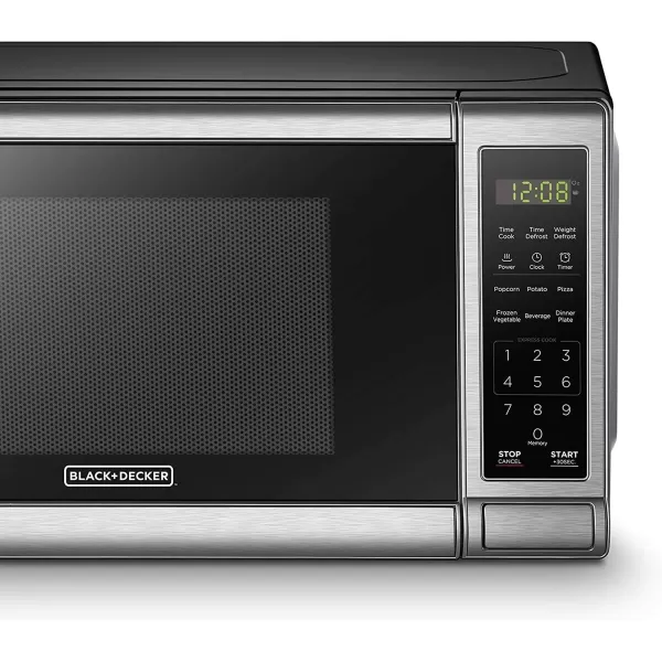 BLACK+DECKER EM031MB11 Digital Microwave Oven with Turntable Push-Button Door, Child Safety Lock, 1000W, 1.1cu.ft, Black &amp; Stainless Steel, 1.1 Cu.ft