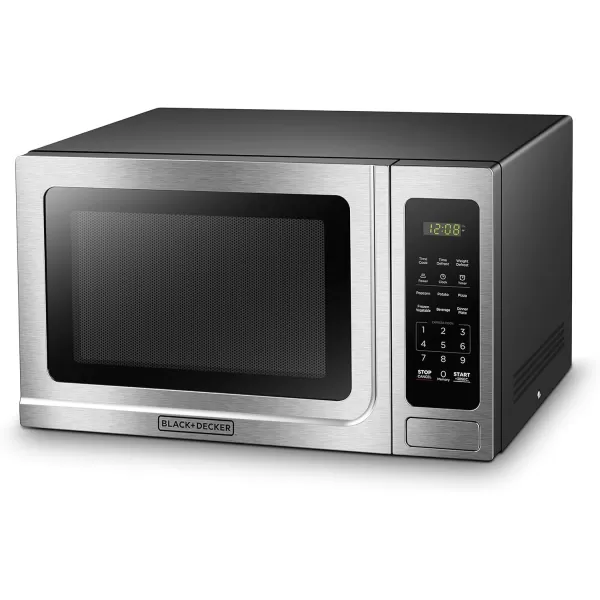 BLACK+DECKER EM031MB11 Digital Microwave Oven with Turntable Push-Button Door, Child Safety Lock, 1000W, 1.1cu.ft, Black &amp; Stainless Steel, 1.1 Cu.ft