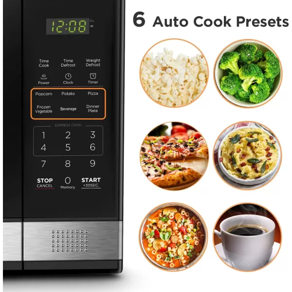 BLACK+DECKER EM031MB11 Digital Microwave Oven with Turntable Push-Button Door, Child Safety Lock, 1000W, 1.1cu.ft, Black &amp; Stainless Steel, 1.1 Cu.ft