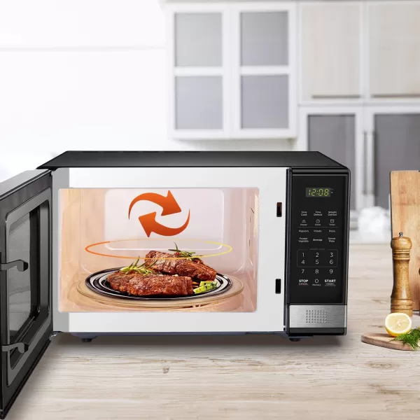 BLACK+DECKER EM031MB11 Digital Microwave Oven with Turntable Push-Button Door, Child Safety Lock, 1000W, 1.1cu.ft, Black &amp; Stainless Steel, 1.1 Cu.ft