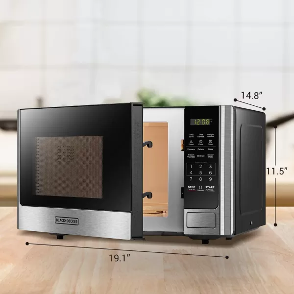 BLACK+DECKER EM031MB11 Digital Microwave Oven with Turntable Push-Button Door, Child Safety Lock, 1000W, 1.1cu.ft, Black &amp; Stainless Steel, 1.1 Cu.ft