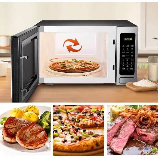 BLACK+DECKER EM031MB11 Digital Microwave Oven with Turntable Push-Button Door, Child Safety Lock, 1000W, 1.1cu.ft, Black &amp; Stainless Steel, 1.1 Cu.ft
