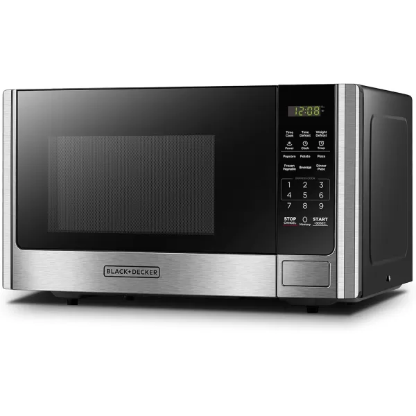 BLACK+DECKER EM031MB11 Digital Microwave Oven with Turntable Push-Button Door, Child Safety Lock, 1000W, 1.1cu.ft, Black &amp; Stainless Steel, 1.1 Cu.ft