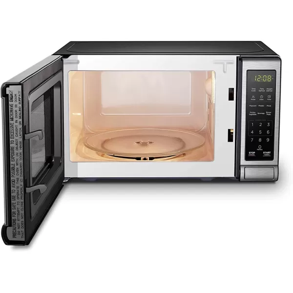 BLACK+DECKER EM031MB11 Digital Microwave Oven with Turntable Push-Button Door, Child Safety Lock, 1000W, 1.1cu.ft, Black &amp; Stainless Steel, 1.1 Cu.ft