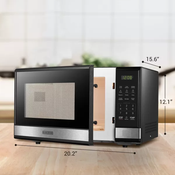 BLACK+DECKER EM031MB11 Digital Microwave Oven with Turntable Push-Button Door, Child Safety Lock, 1000W, 1.1cu.ft, Black &amp; Stainless Steel, 1.1 Cu.ft