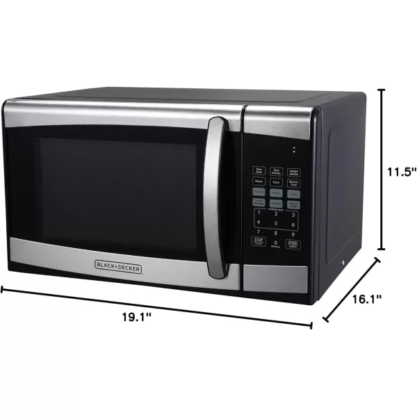 BLACK+DECKER EM925AZE-P 0.9 Cubic Foot 900 Watt Stainless Steel Microwave with Turntable, Cu.Ft, Black/Silver