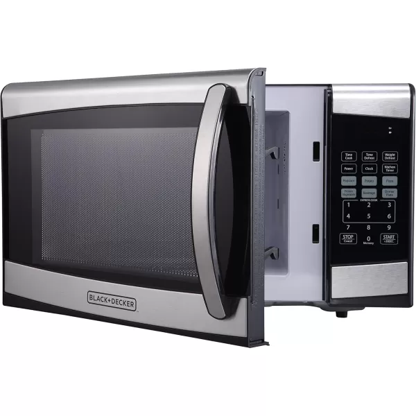 BLACK+DECKER EM925AZE-P 0.9 Cubic Foot 900 Watt Stainless Steel Microwave with Turntable, Cu.Ft, Black/Silver