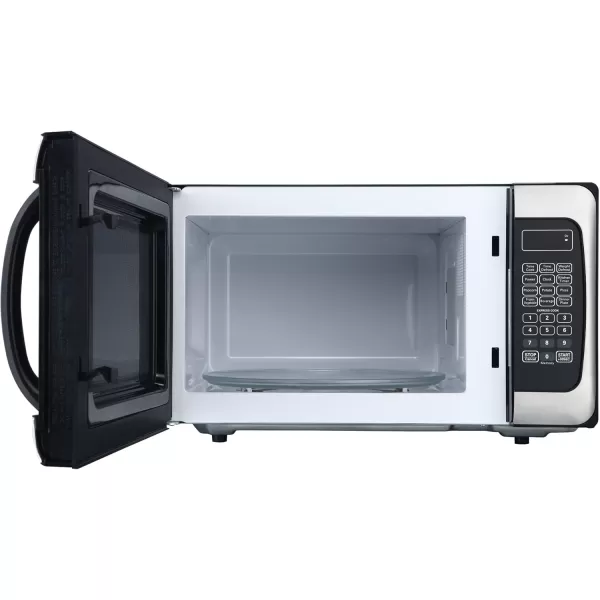 BLACK+DECKER EM925AZE-P 0.9 Cubic Foot 900 Watt Stainless Steel Microwave with Turntable, Cu.Ft, Black/Silver
