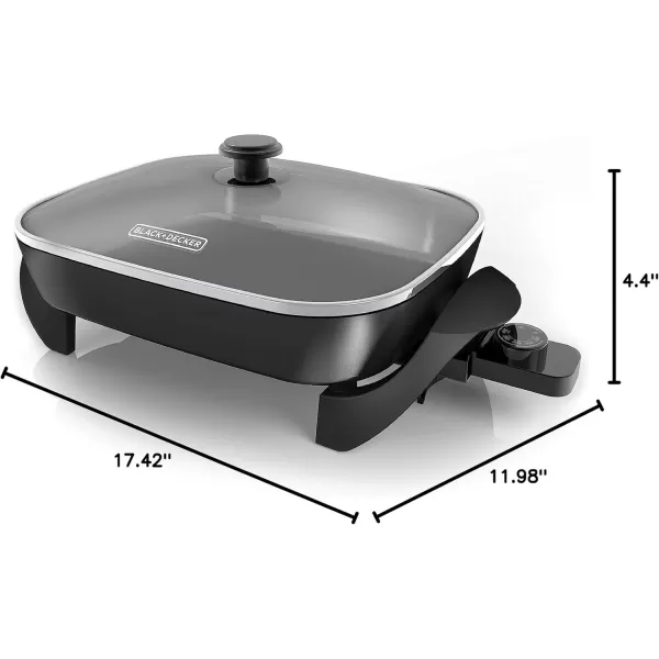 BLACK+DECKER Electric Skillet, Variable Temperature Control, Nonstick Cooking Surface, Dishwasher Safe, Tempered Glass Lid, 12"x15"
