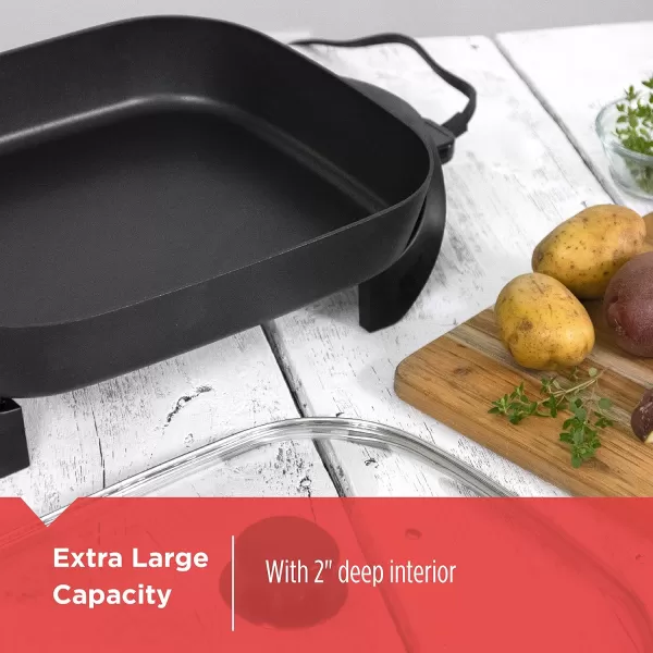 BLACK+DECKER Electric Skillet, Variable Temperature Control, Nonstick Cooking Surface, Dishwasher Safe, Tempered Glass Lid, 12"x15"