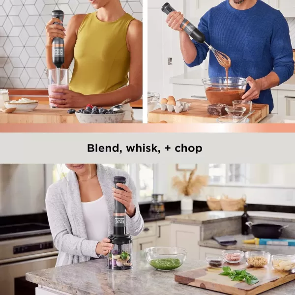 BLACK+DECKER Kitchen Wand Cordless Immersion Blender, 3 in 1 Multi Tool Set, Hand Blender with Charging Dock, Whisk, and Chopper, Grey 