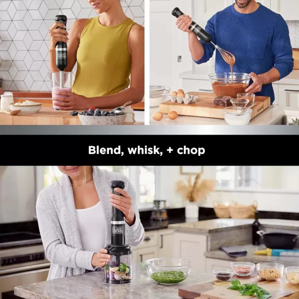 BLACK+DECKER Kitchen Wand Cordless Immersion Blender, 3 in 1 Multi Tool Set, Hand Blender with Charging Dock, Whisk, and Chopper, Grey 