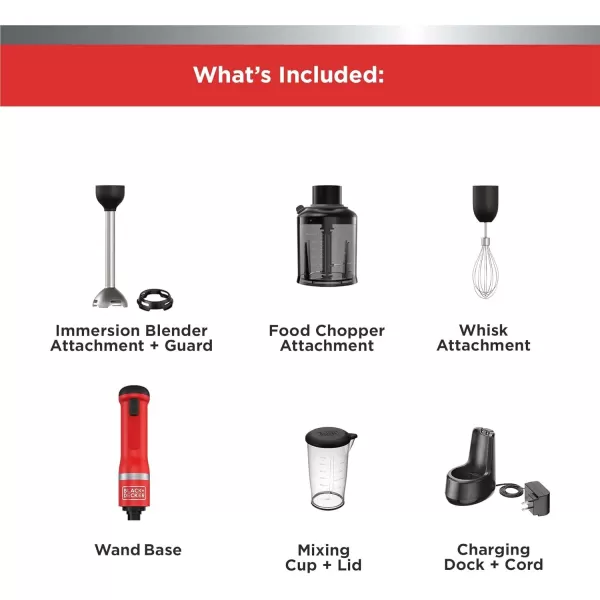 BLACK+DECKER Kitchen Wand Cordless Immersion Blender, 3 in 1 Multi Tool Set, Hand Blender with Charging Dock, Whisk, and Chopper, Grey 