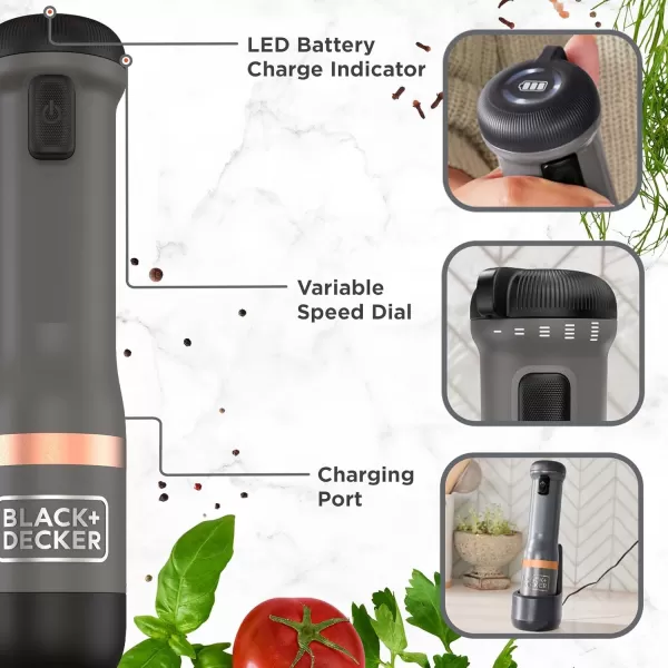 BLACK+DECKER Kitchen Wand Cordless Immersion Blender, 3 in 1 Multi Tool Set, Hand Blender with Charging Dock, Whisk, and Chopper, Grey 