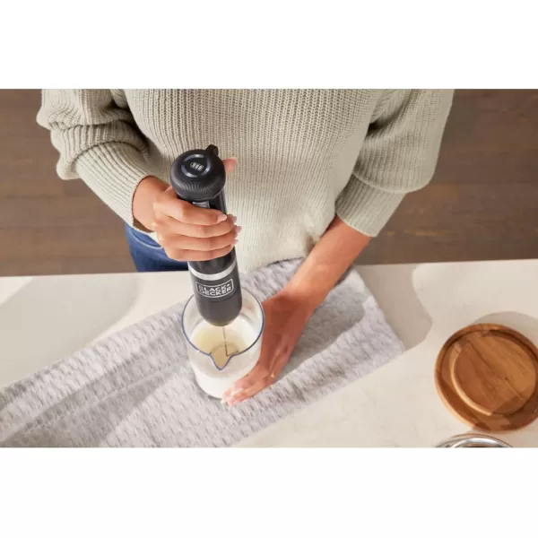 BLACK+DECKER Kitchen Wand Cordless Immersion Blender, 3 in 1 Multi Tool Set, Hand Blender with Charging Dock, Whisk and Milk Frother, Grey 