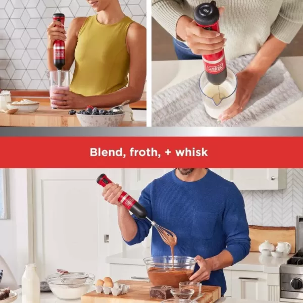 BLACK+DECKER Kitchen Wand Cordless Immersion Blender, 3 in 1 Multi Tool Set, Hand Blender with Charging Dock, Whisk and Milk Frother, Grey 