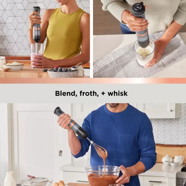 BLACK+DECKER Kitchen Wand Cordless Immersion Blender, 3 in 1 Multi Tool Set, Hand Blender with Charging Dock, Whisk and Milk Frother, Grey 