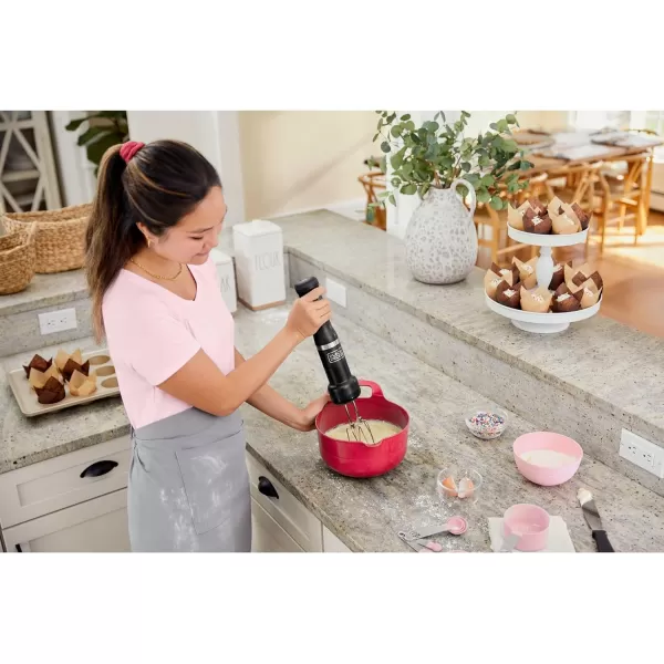 BLACK+DECKER Kitchen Wand Cordless Immersion Blender, 4 in 1 Multi Tool Set, Hand Blender with Charging Dock, Red 