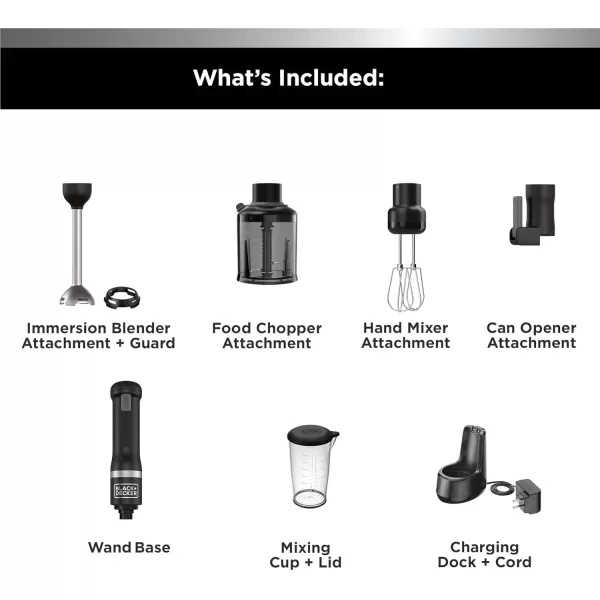 BLACK+DECKER Kitchen Wand Cordless Immersion Blender, 4 in 1 Multi Tool Set, Hand Blender with Charging Dock, Red 