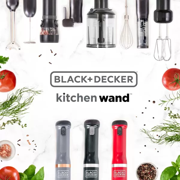 BLACK+DECKER Kitchen Wand Cordless Immersion Blender, 4 in 1 Multi Tool Set, Hand Blender with Charging Dock, Red 