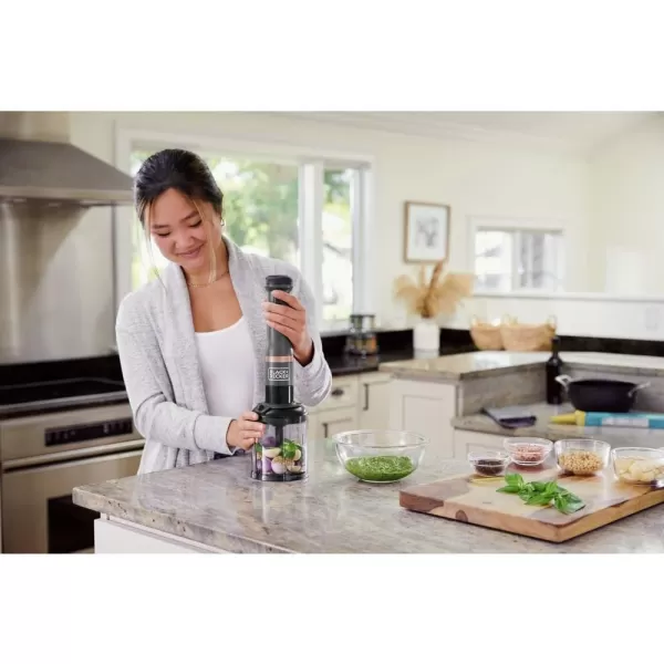 BLACK+DECKER Kitchen Wand Cordless Immersion Blender, 4 in 1 Multi Tool Set, Hand Blender with Charging Dock, Red 