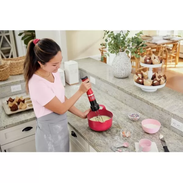 BLACK+DECKER Kitchen Wand Cordless Immersion Blender, 4 in 1 Multi Tool Set, Hand Blender with Charging Dock, Red 