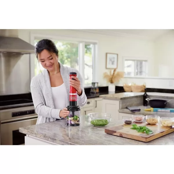 BLACK+DECKER Kitchen Wand Cordless Immersion Blender, 4 in 1 Multi Tool Set, Hand Blender with Charging Dock, Red 