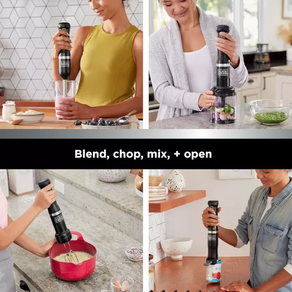 BLACK+DECKER Kitchen Wand Cordless Immersion Blender, 4 in 1 Multi Tool Set, Hand Blender with Charging Dock, Red 