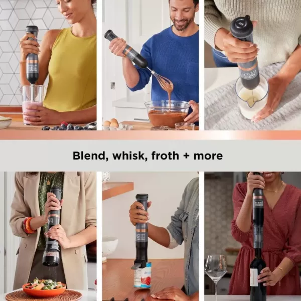 BLACK+DECKER Kitchen Wand Cordless Immersion Blender, 6 in 1 Multi Tool Set, Hand Blender with Charging Dock, Grey 