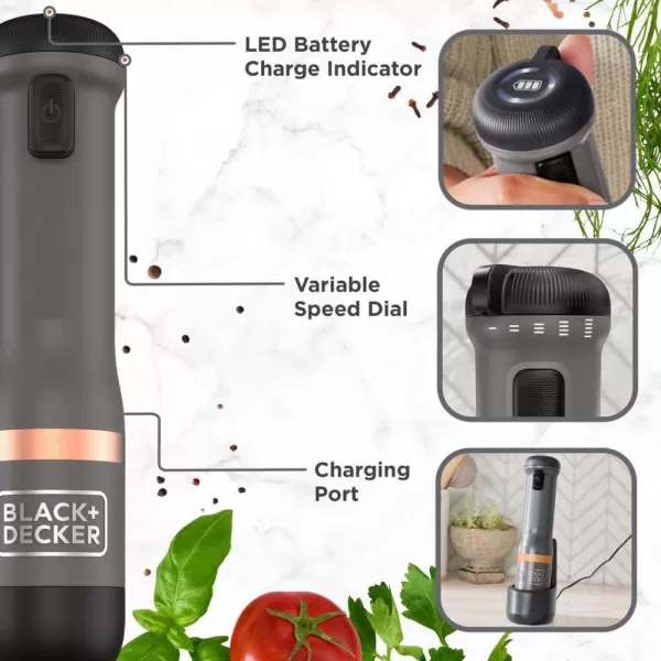 BLACK+DECKER Kitchen Wand Cordless Immersion Blender, 6 in 1 Multi Tool Set, Hand Blender with Charging Dock, Grey 