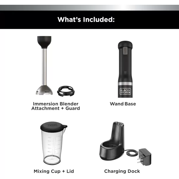 BLACK+DECKER Kitchen Wand Cordless Immersion Blender, Hand Blender with Charging Dock, Red 