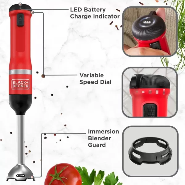 BLACK+DECKER Kitchen Wand Cordless Immersion Blender, Hand Blender with Charging Dock, Red 