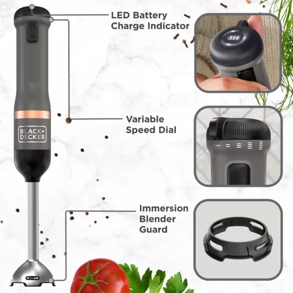 BLACK+DECKER Kitchen Wand Cordless Immersion Blender, Hand Blender with Charging Dock, Red 