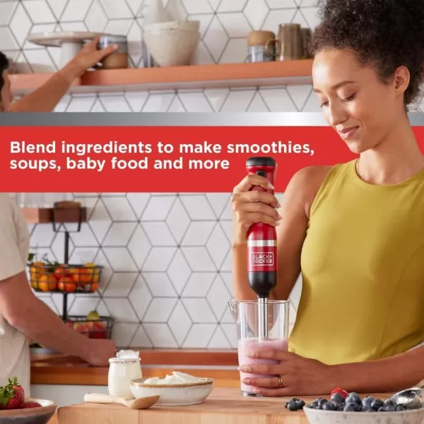 BLACK+DECKER Kitchen Wand Cordless Immersion Blender, Hand Blender with Charging Dock, Red 