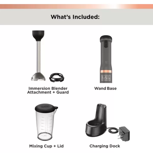 BLACK+DECKER Kitchen Wand Cordless Immersion Blender, Hand Blender with Charging Dock, Red 