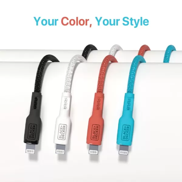 BLACK+DECKER Lightning to USB Cable - Fast Compatible iPhone Lightning Cable - Durable Braided iPhone Charger Cord - for Travel and Daily Use - Multiple Color + Length Options - 6ft