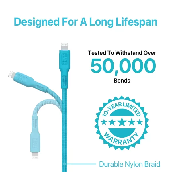 BLACK+DECKER Lightning to USB Cable - Fast Compatible iPhone Lightning Cable - Durable Braided iPhone Charger Cord - for Travel and Daily Use - Multiple Color + Length Options - 6ft