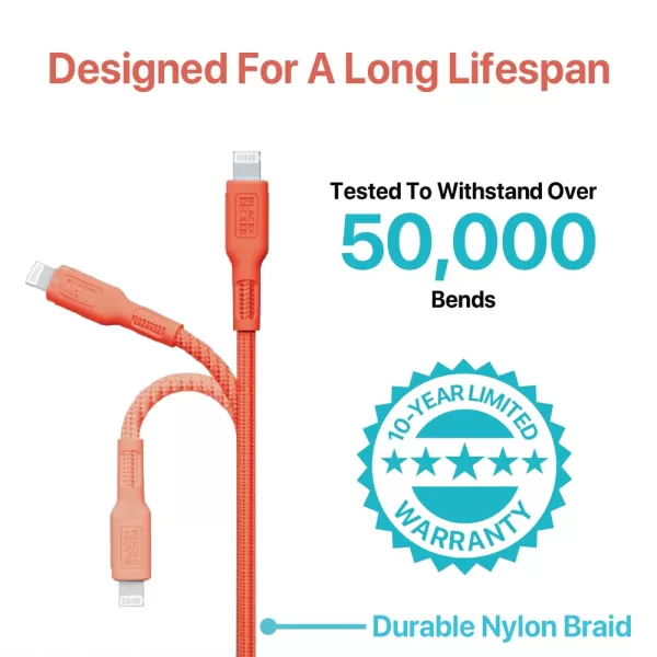 BLACK+DECKER Lightning to USB Cable - Fast Compatible iPhone Lightning Cable - Durable Braided iPhone Charger Cord - for Travel and Daily Use - Multiple Color + Length Options - 6ft
