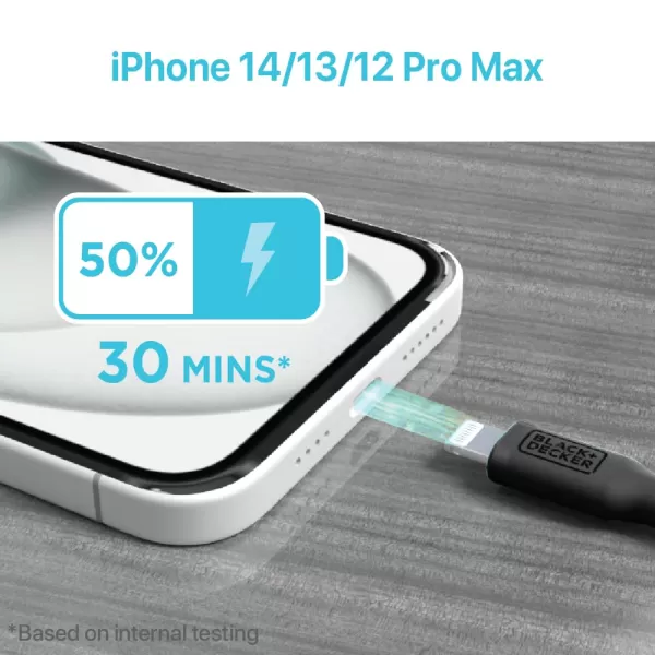 BLACK+DECKER Lightning to USB Cable - Fast Compatible iPhone Lightning Cable - Durable Braided iPhone Charger Cord - for Travel and Daily Use - Multiple Color + Length Options - 6ft