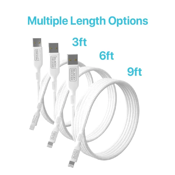 BLACK+DECKER Lightning to USB Cable - Fast Compatible iPhone Lightning Cable - Durable Braided iPhone Charger Cord - for Travel and Daily Use - Multiple Color + Length Options - 6ft