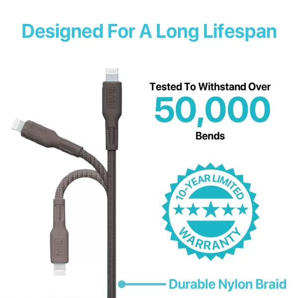 BLACK+DECKER Lightning to USB Cable - Fast Compatible iPhone Lightning Cable - Durable Braided iPhone Charger Cord - for Travel and Daily Use - Multiple Color + Length Options - 6ft